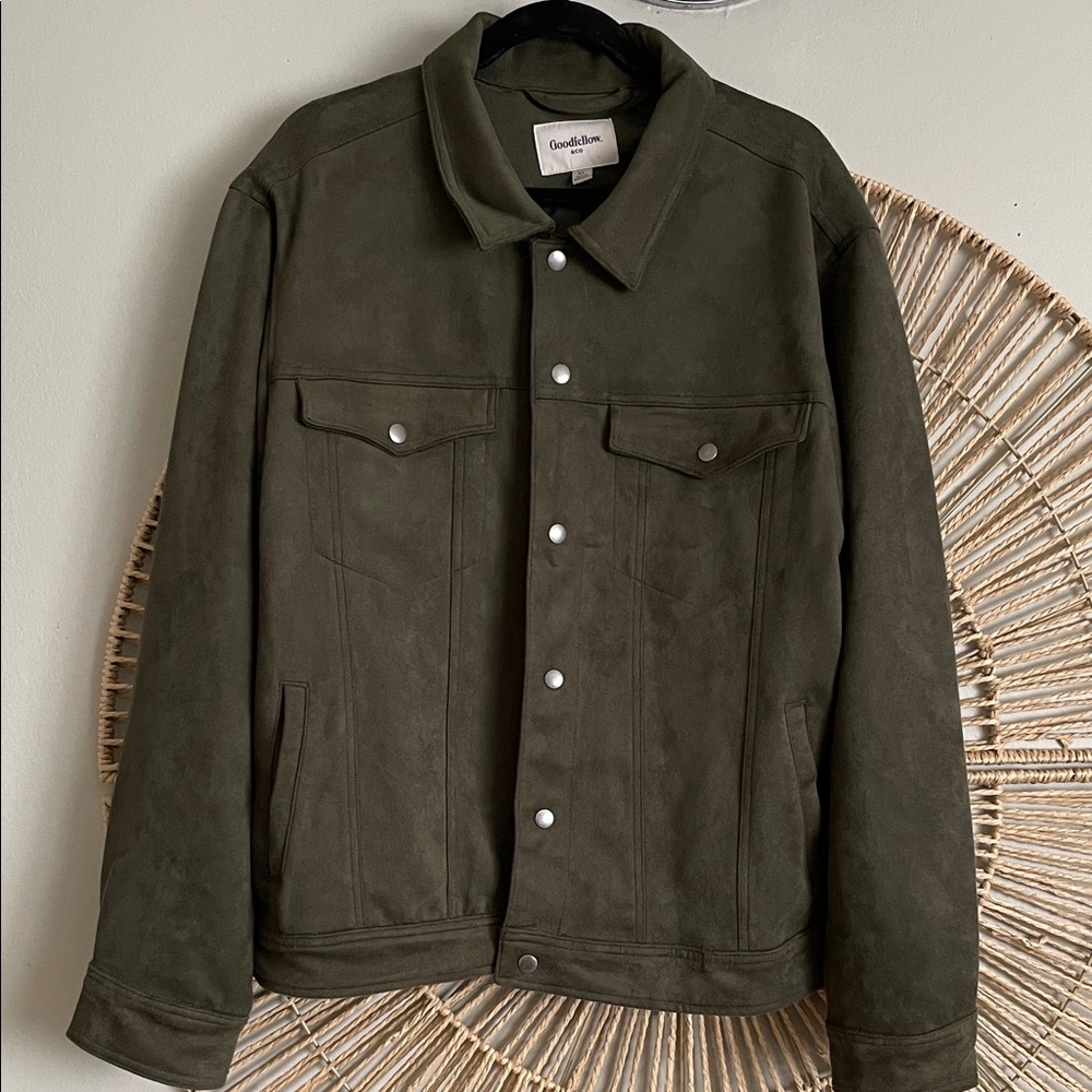 Goodfellow & Co Olive Green Men’s Faux Suede Bomber Jacket Size XL
